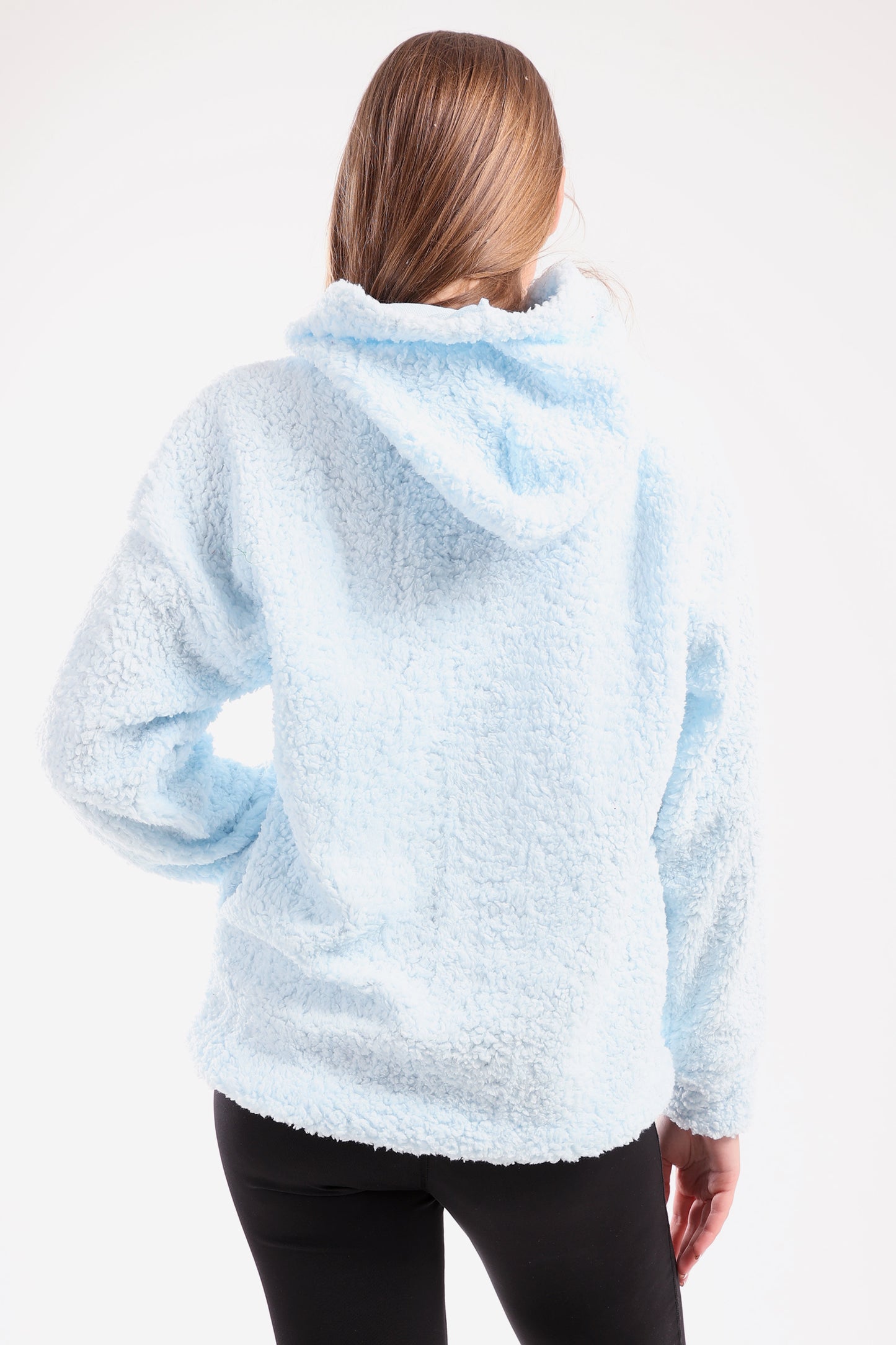 Oversized plush hoodie in baby blue