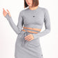 Tie Waist Long Sleeve Top In Light Grey