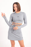 Tie Waist Long Sleeve Top In Light Grey