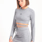 Tie Waist Long Sleeve Top In Light Grey