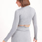 Tie Waist Long Sleeve Top In Light Grey