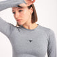 Tie Waist Long Sleeve Top In Light Grey