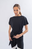 Black Front Tie Short Sleeve Top