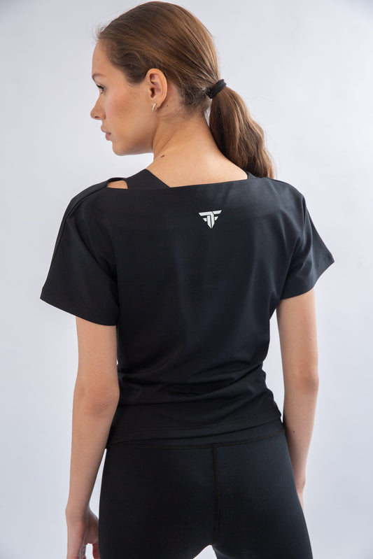 Black Front Tie Short Sleeve Top