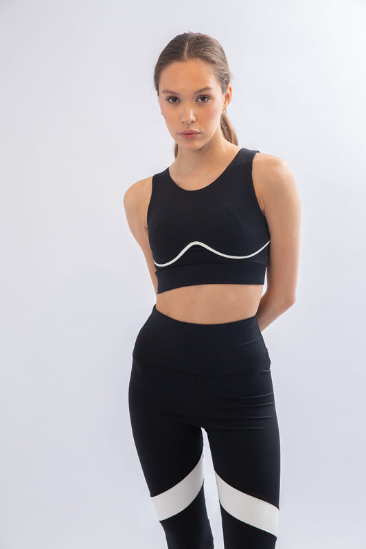 Black Piping Sports Bra