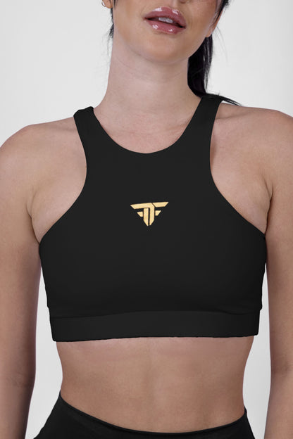 High Neck Sports Bra In Black - sports bras, support