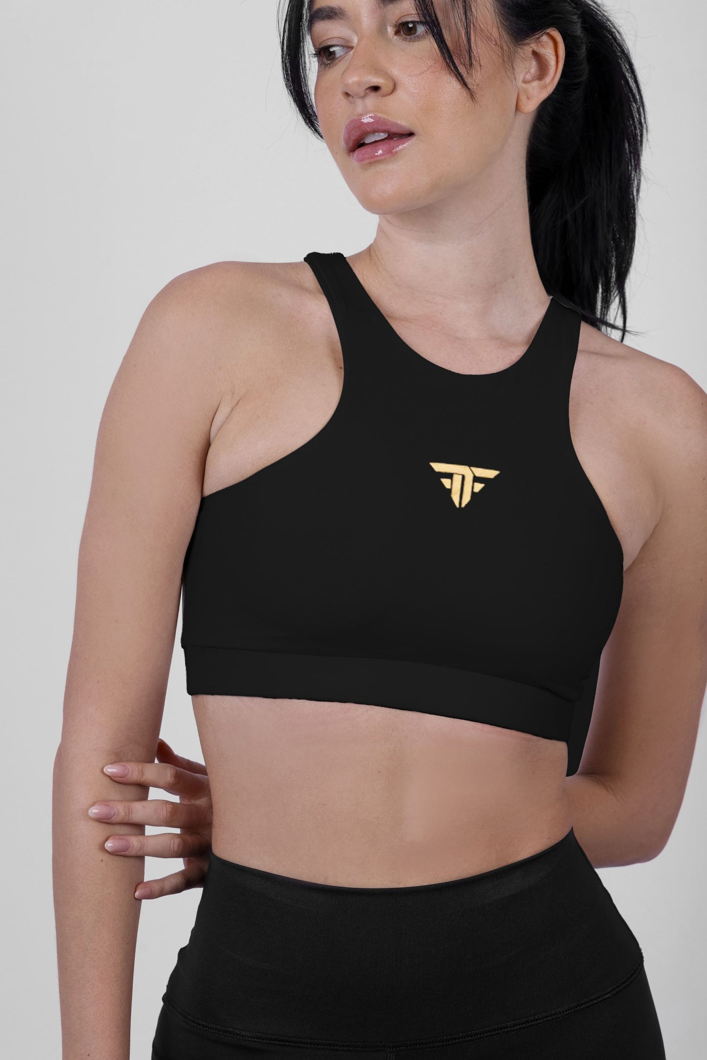 High Neck Sports Bra In Black