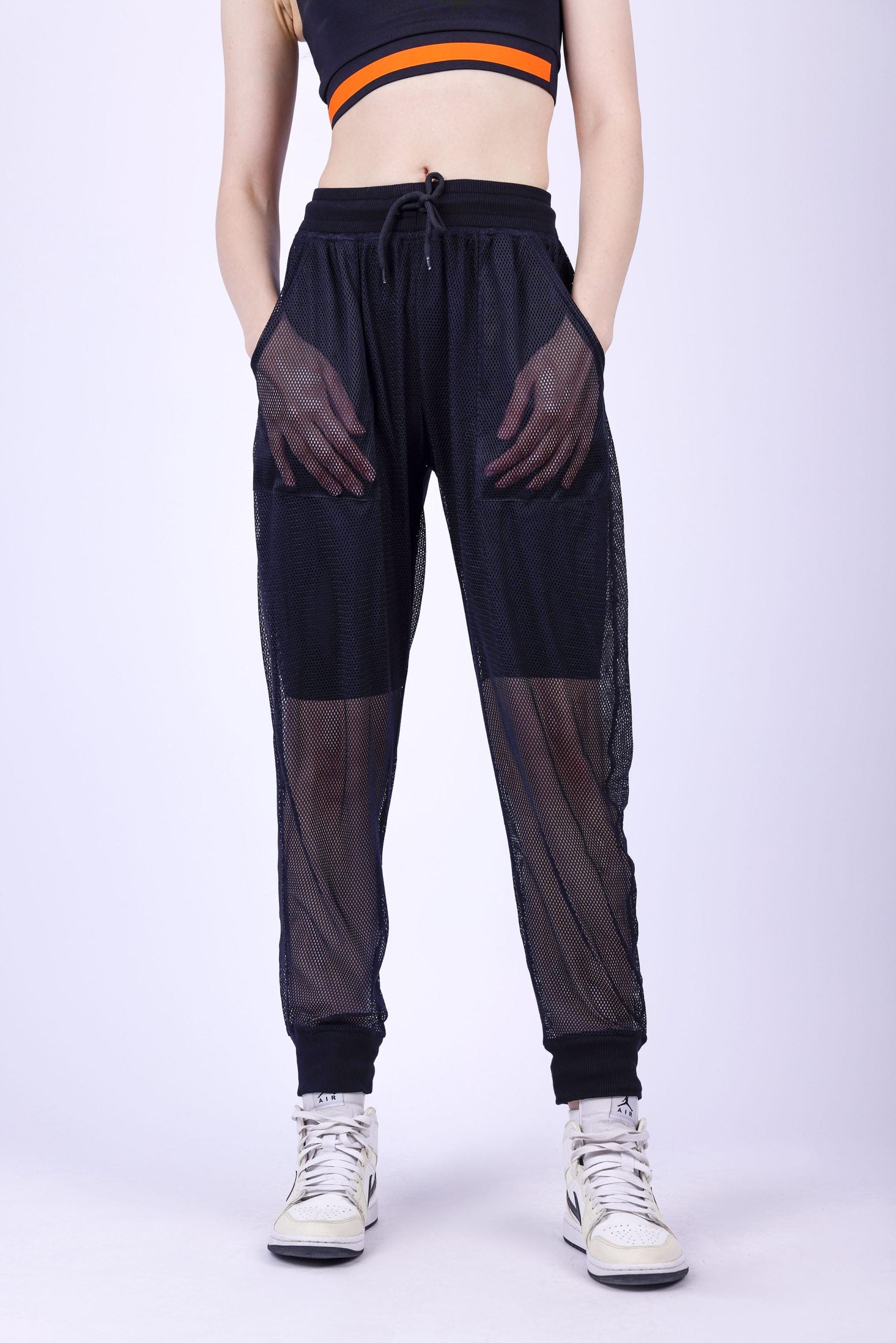 Mesh See-Through Black Sweatpants - sweatpants