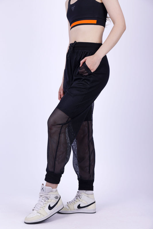 Mesh See-Through Black Sweatpants - sweatpants