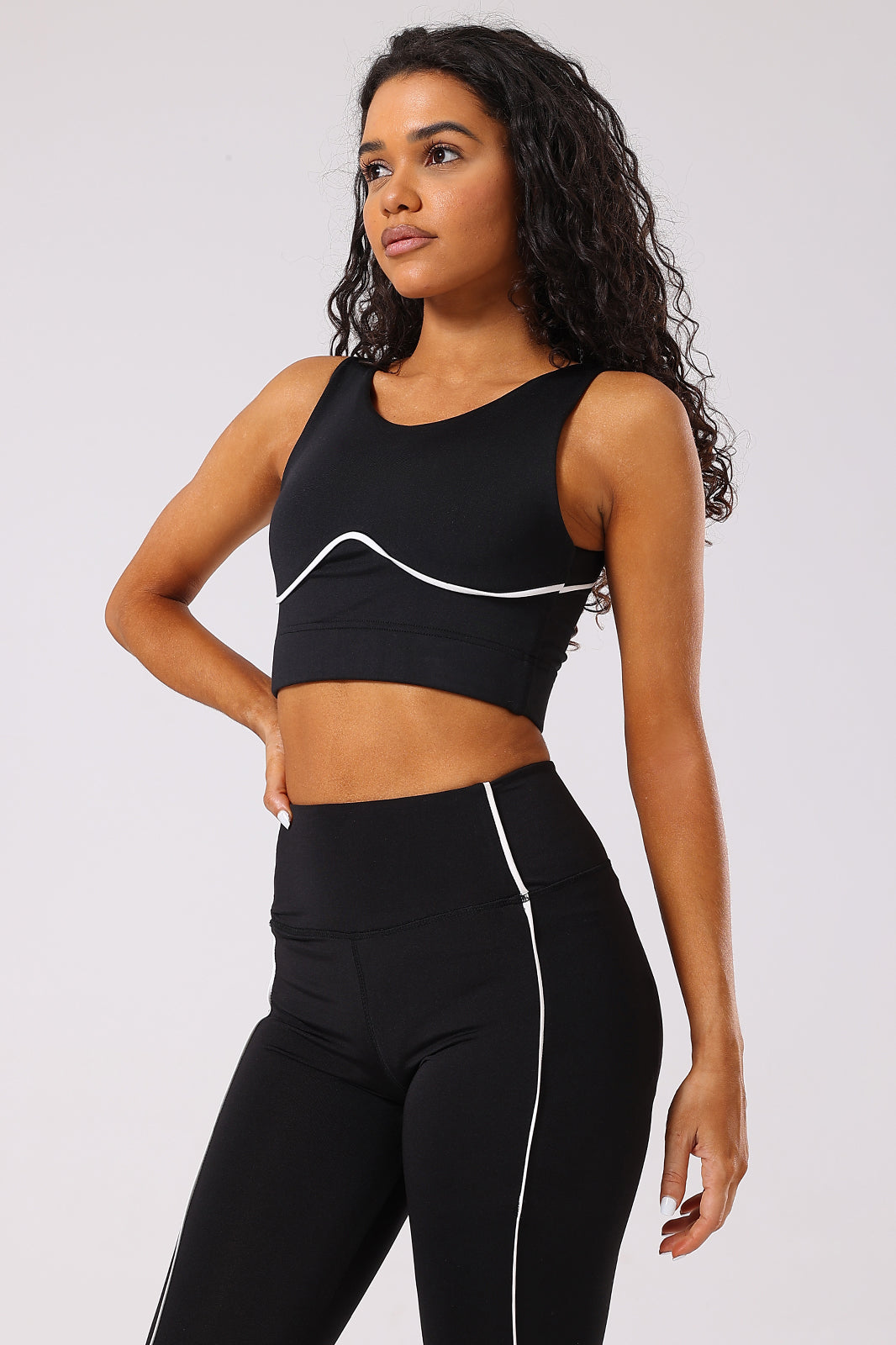 Black Piping Sports Bra
