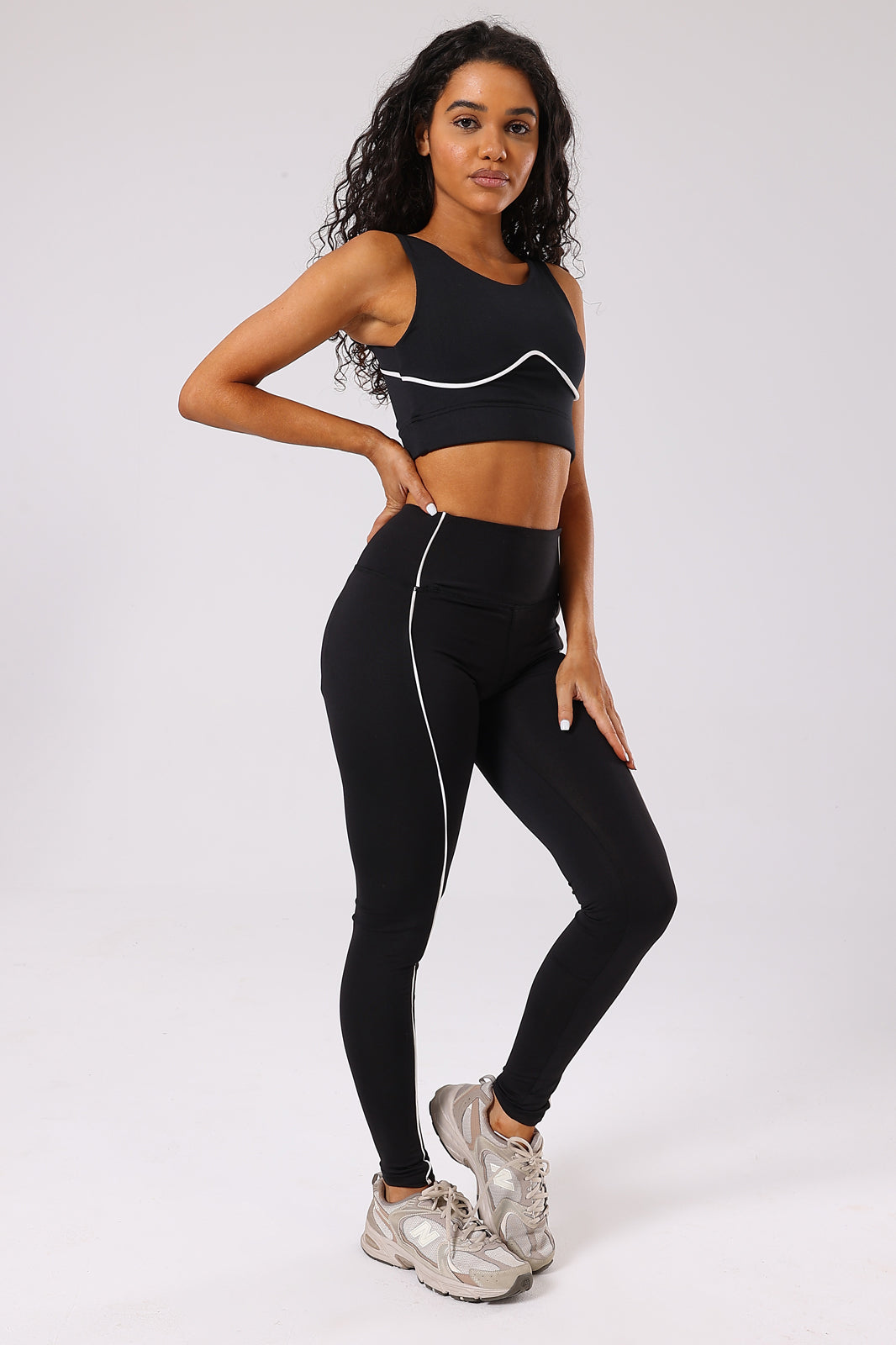 Black Piping Sports Bra