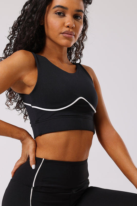 Black Piping Sports Bra