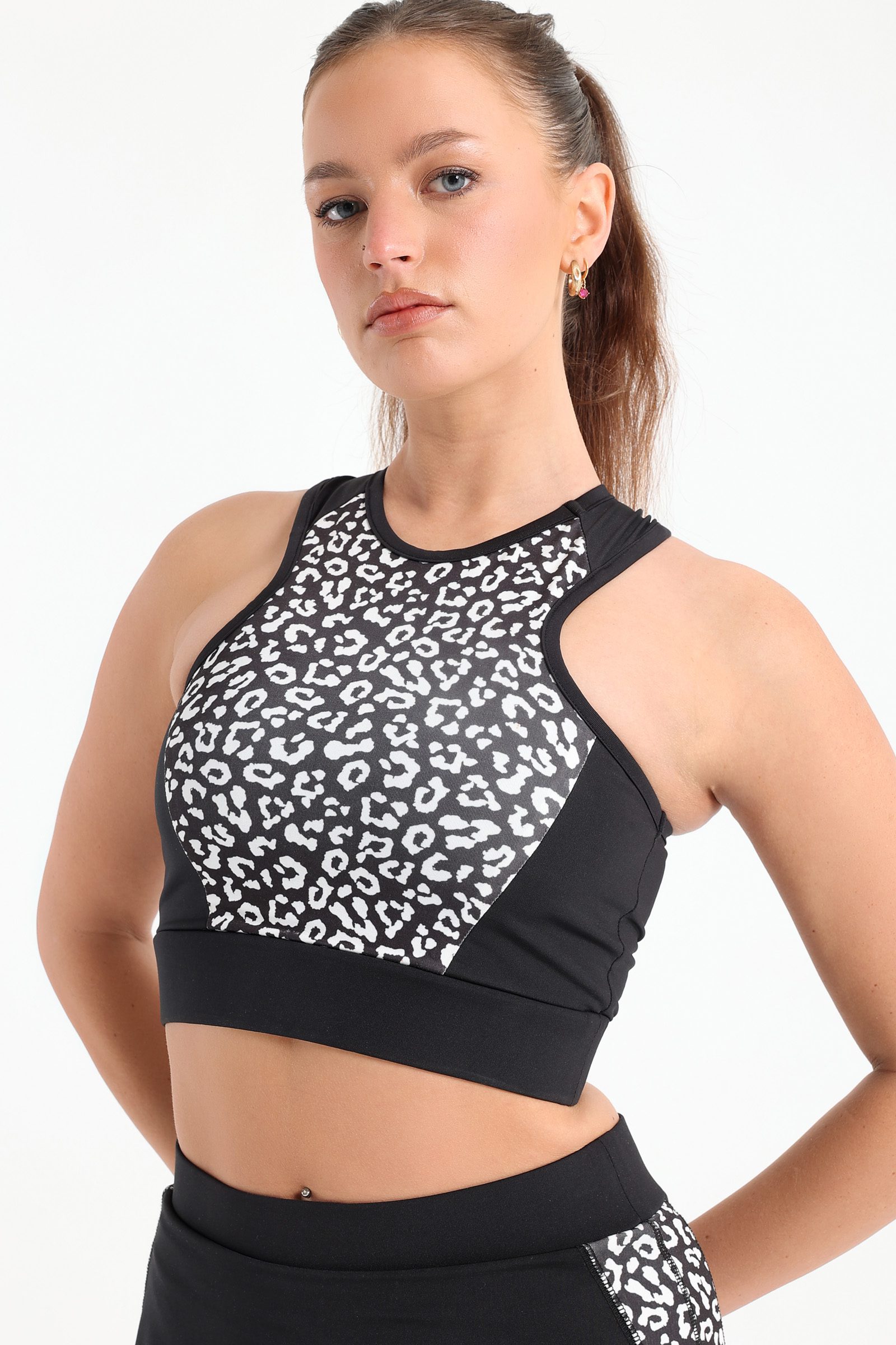Power Medium Support Sports Bra - Black Reflective Leopard Print, Women's Sports  Bras